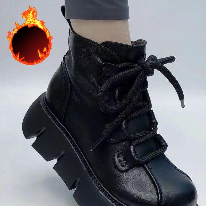 Damenschuhe Lässige Plateau-Stiefel Kleine Größe Wählen Stiefel Damen Kurze Leder Bequeme Stiefeletten Wasserdicht Dicksohlig Gepolstert Warm