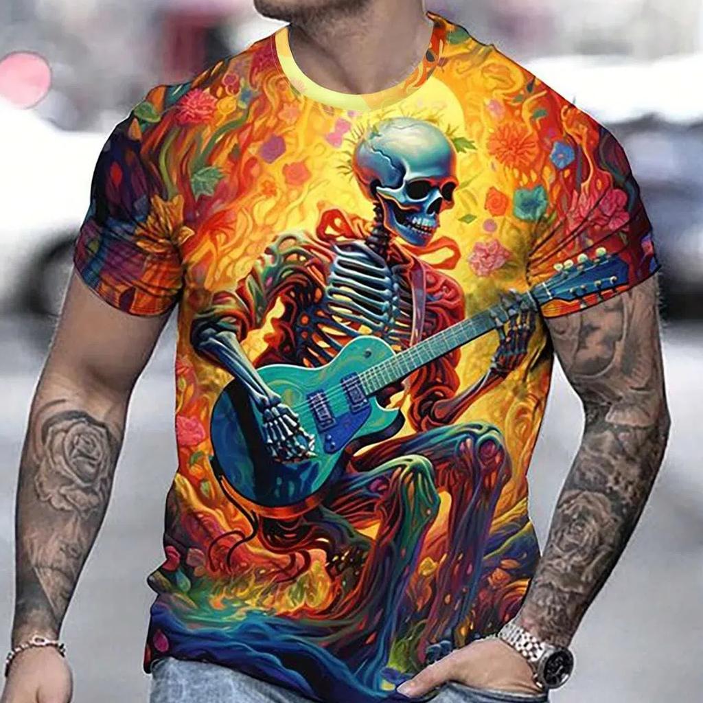 Summer Men's Skull Graphics 3D Printed Tshirt Short Sleeved T-Shirt For Men Daily Streetwear Tees Tops Crew Neck Casual T-shirt