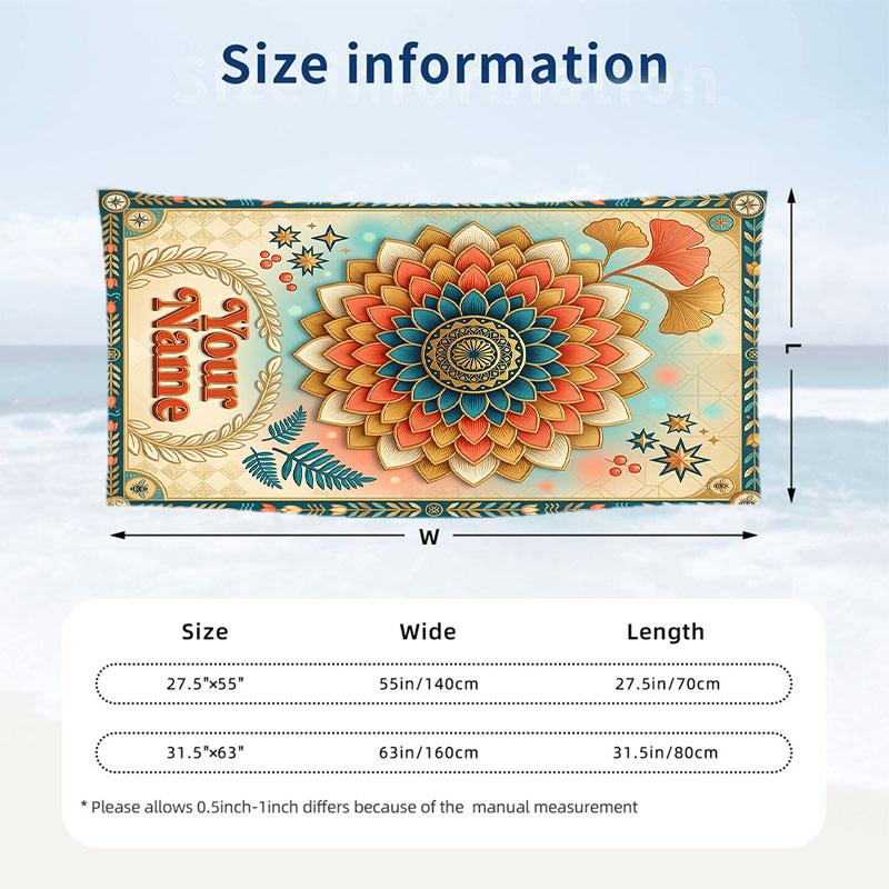 Floral Garden Theme Beach Towel Personalized Custom Name & Text Soft Quick Dry Beach Towel for Swimming Travel