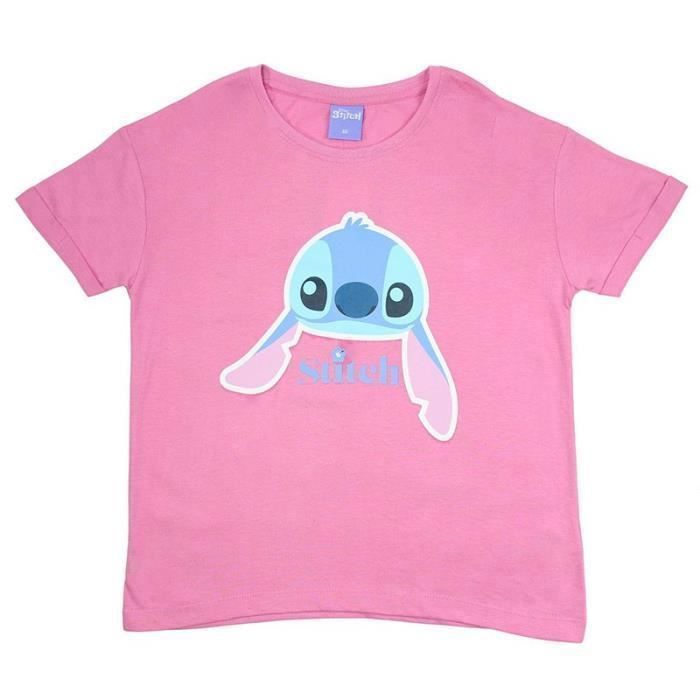 T-shirt - Disney - Lilo et Stitch - Rose - Manches courtes - Col arrondi