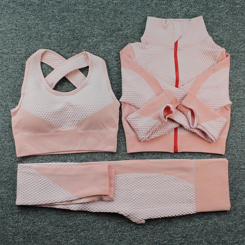 

Бесшовный спортивный костюм для йоги: Быстросохнущий фитнес-комплект из трех предметов для весны и зимы Medium