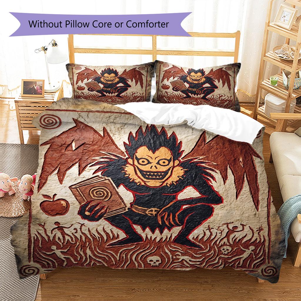 Death Note Pattern Bedding Quilt Set Quilt Cover Pillowcase Home Decoration Birthday Gift (1 * duvet cover + 2 * pillowcase, without core)