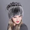 Real Rex Rabbit Fur Knitted Beanie Hat For Women Winter Thick Warm Russia Hat Pompom Snow Caps Outdoor Ski Hats Headwear