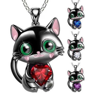 All Match Lady Necklace Stylish Lightweight Dress Up Cute Cartoon Black Cat Pendant Jewelry
