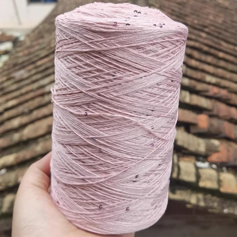 Number 6 Coarse Fine Crochet Thread Sequin Silk Linen Lace Thread with Pearl Beads DIY Scarf Sweater Knitting