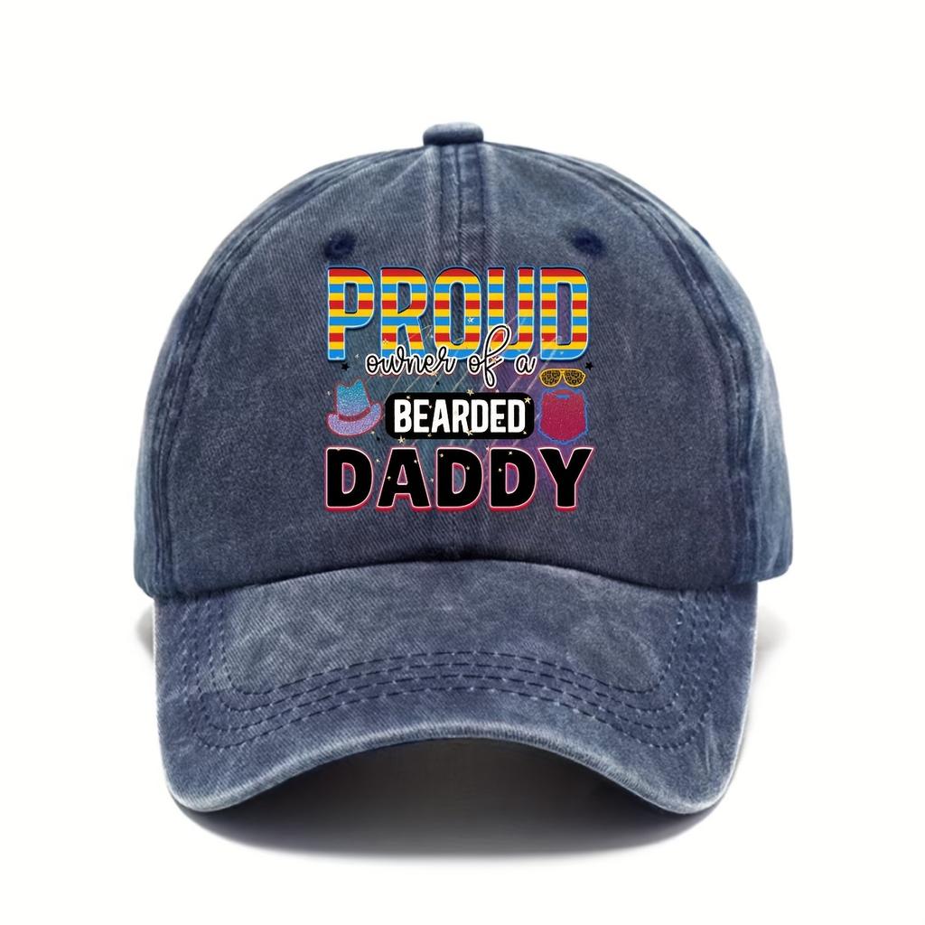 Proud Owner of a Bearded Daddy Rainbow Baseball Cap Distressed Denim Washed Adjustable Hat Casual