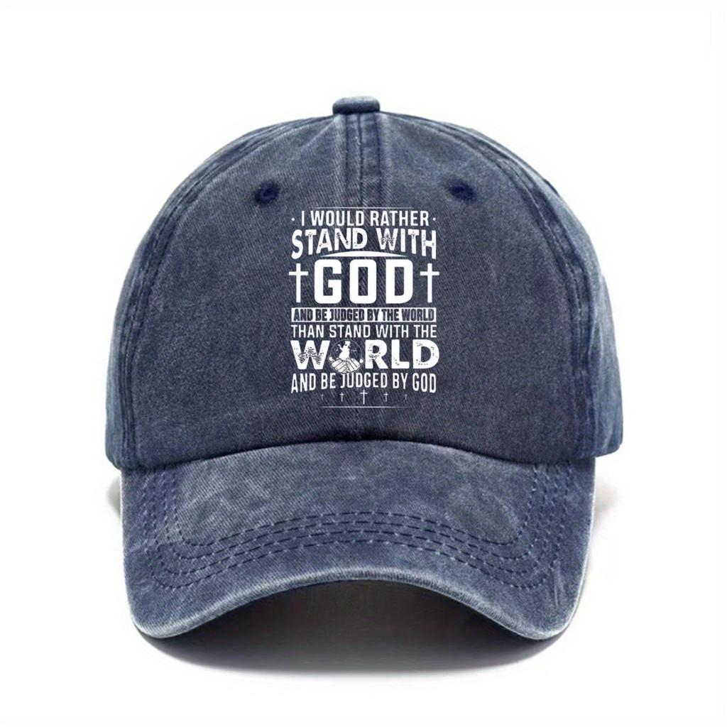 I Would Rather Stand With God Religious Baseball Cap Distressed Washed Casual Snapback Hat for Men and Women