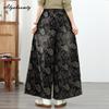 Large Size Autumn Spring Women Straight Jeans High Waist Floral Print Black Denim Trousers Retro Classical Oversized Ladies' Jeans