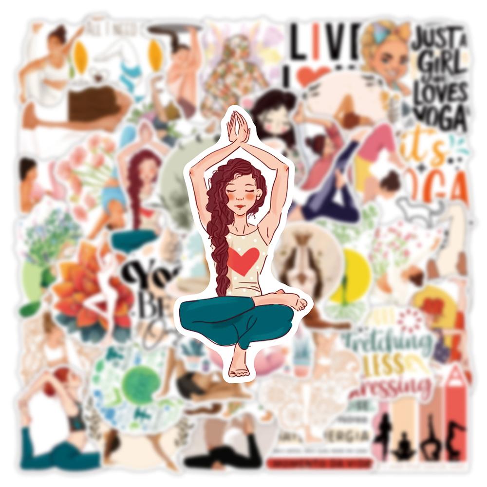10/30/50pcs Fitness Pilates Yoga Girl Stickers Cartoon Waterproof Sticker DIY Luggage Water Bottle Phone Decals Decoration Gift