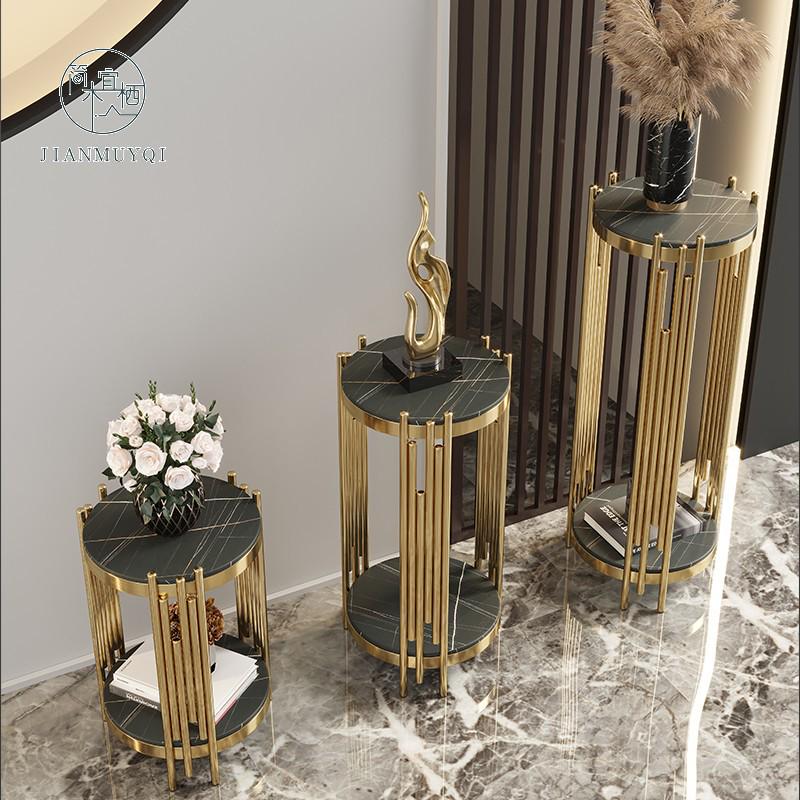 Marble TV Cabinet & Flower Stand: Stainless Steel Living Room Storage Rack