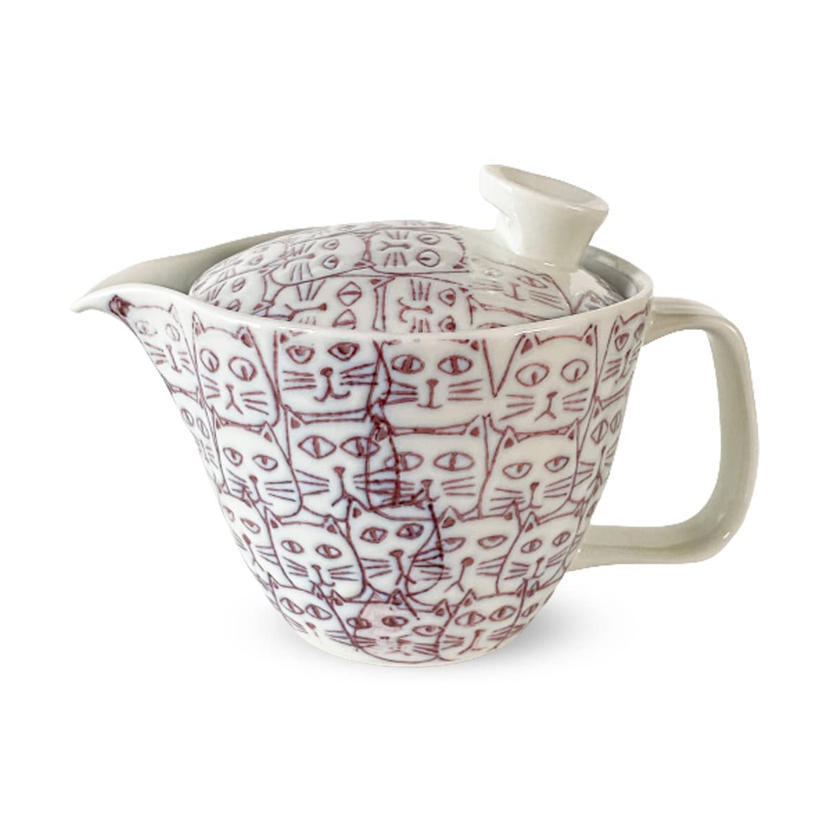 

J-Kitchens Teapot with Strainer, 240ml Capacity, for 1-2 People, Hasami Ware, Made in Japan, Water-Repellent Cats Design, Small, Purple