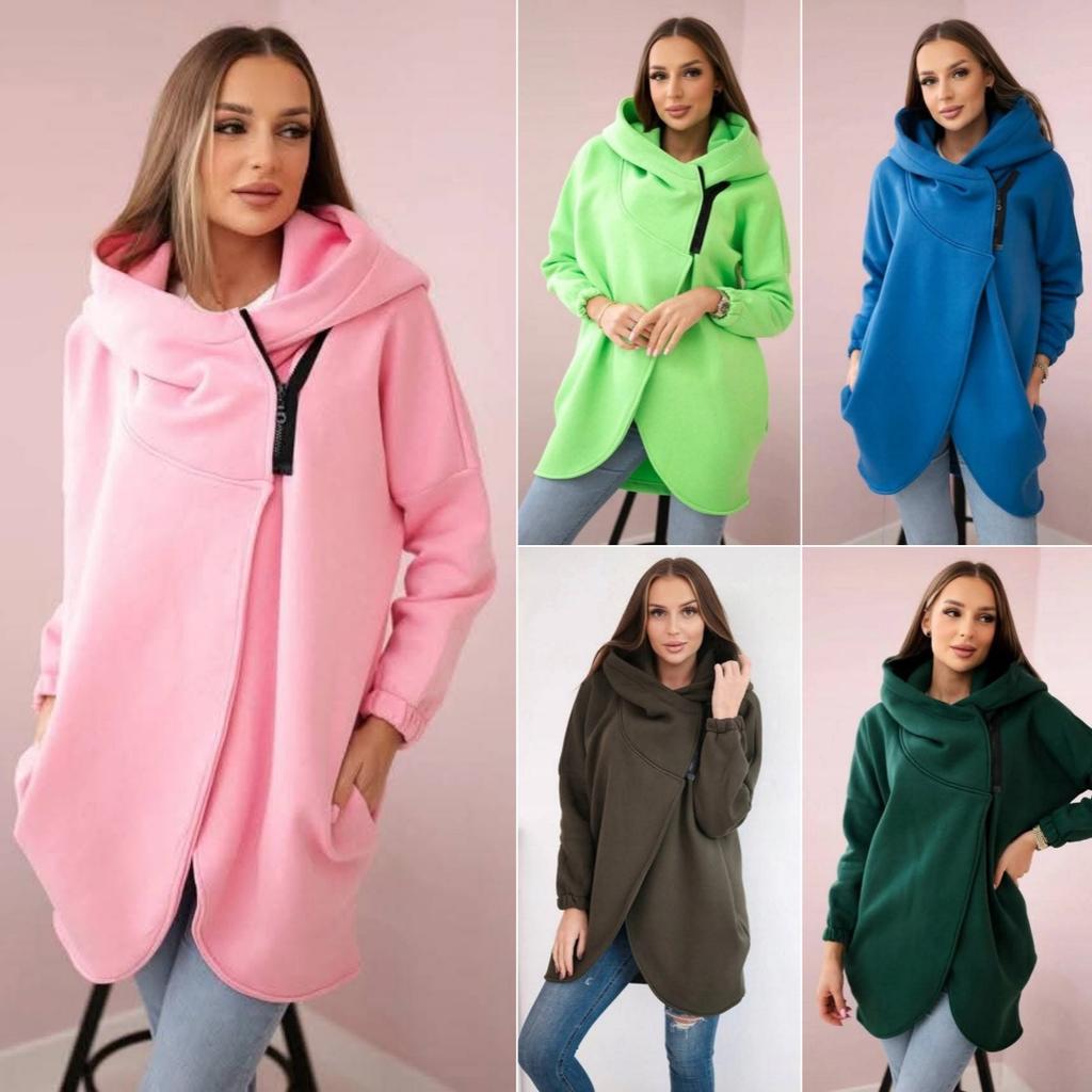 Hooded, Sweatshirt, Fleece, Sweatshirt, Casual, Long-sleeved, Zipper, Coat, Women's, Plate-size, Coat