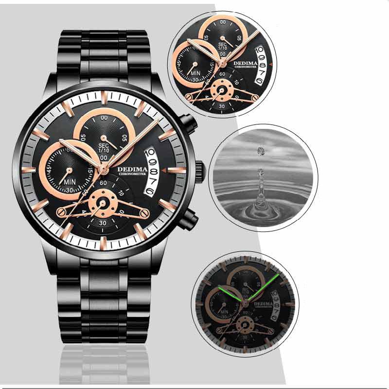 DEDIMA New Quartz Watch Brand Luxury Waterproof Chronograph Luminous Casual Men's Clock Three Eyes 6-pin Multi-function Watches