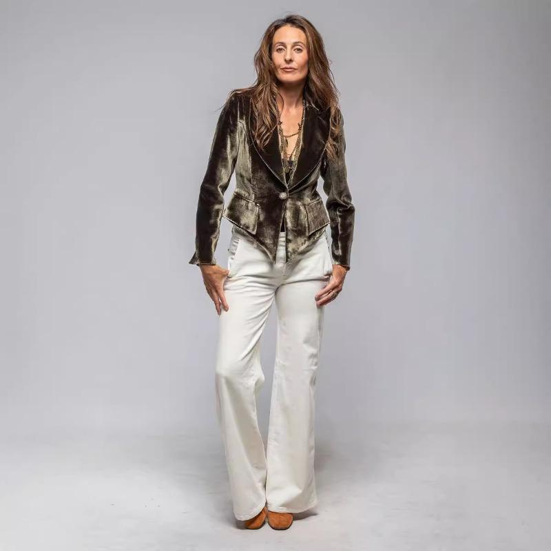 Women's Gold Velvet Suit Jacket Short Section Thin A Buckle Slim Spring and Autumn Leisure Suit