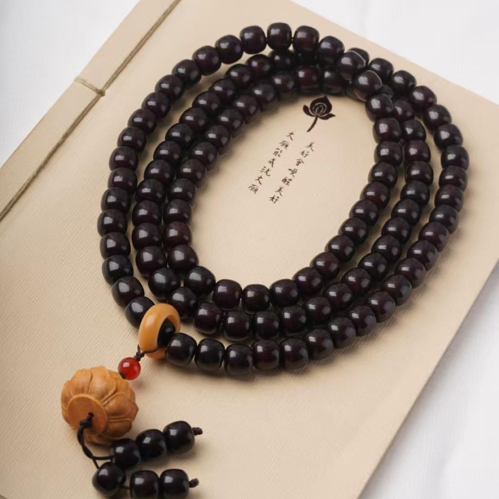 Black Jade Bodhi Root Barrel Beads Lotus Lantern Bracelet for Men and Women: Prayer Beads Hand String, Cultural Play Items. ly236356