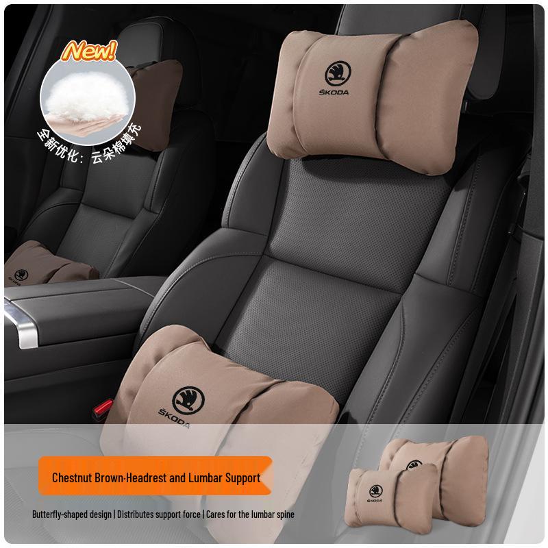 Skoda Headrest Lumbar Support Pillow for Octavia, Superb, Kamiq, Karoq - Neck Protection Cushion