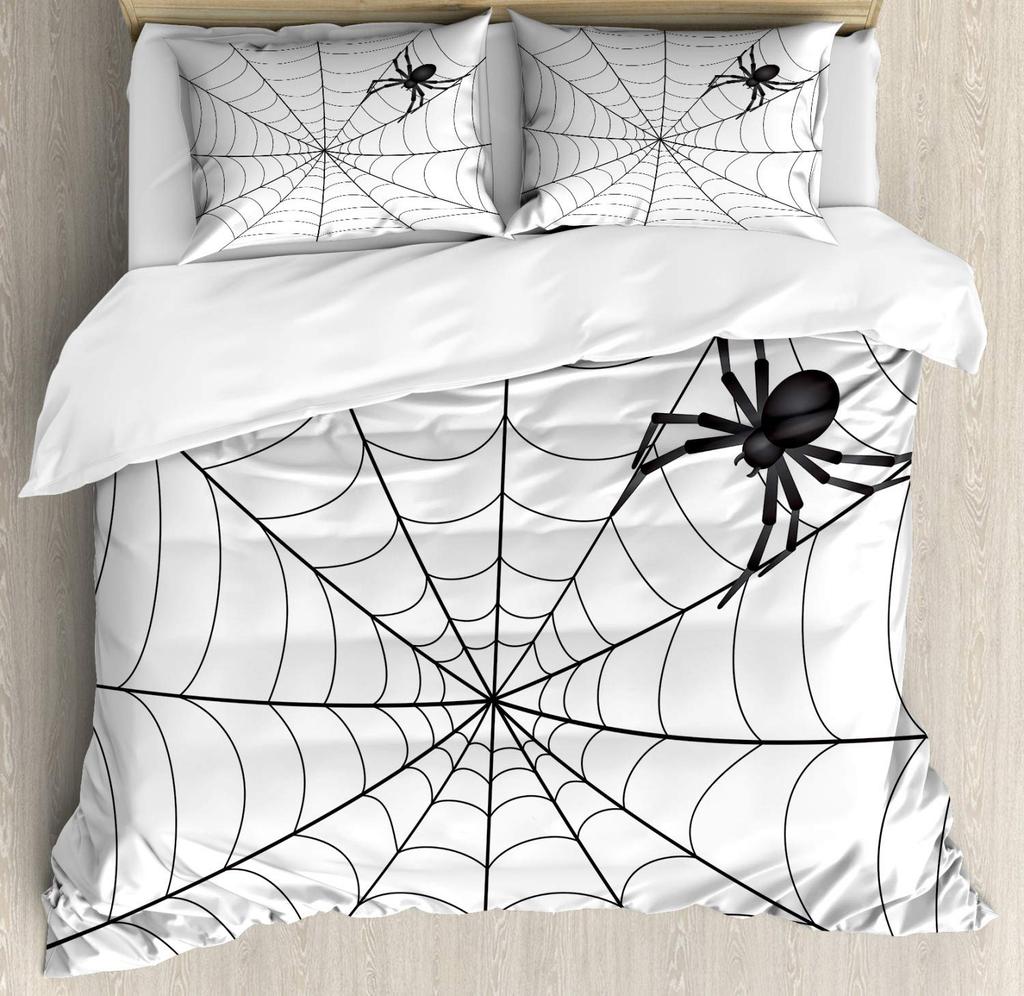 Halloween Duvet Cover Set, Spooky Carved Halloween Pumpkin Lantern Bat Bedding Set Single Twin Full Queen King Comforter Cover