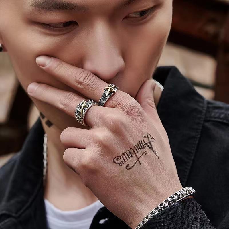 Plain and Trendy Men's Star Tail Ring Retro Five-pointed Star Ring