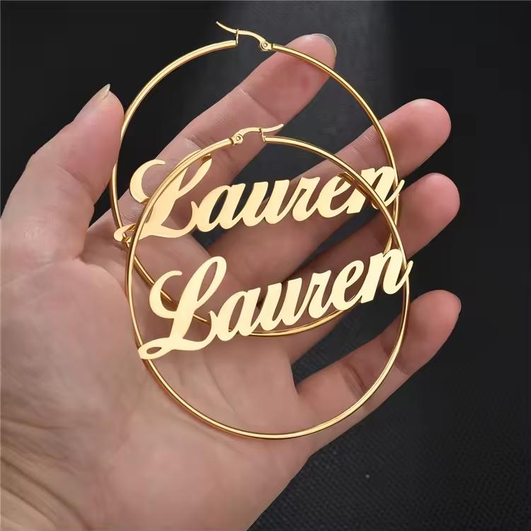 New North Personalised Name Earrings Stainless Steel Jewelry Gift Waterproof Customized Letters Name Big Hoop Earrings for Women