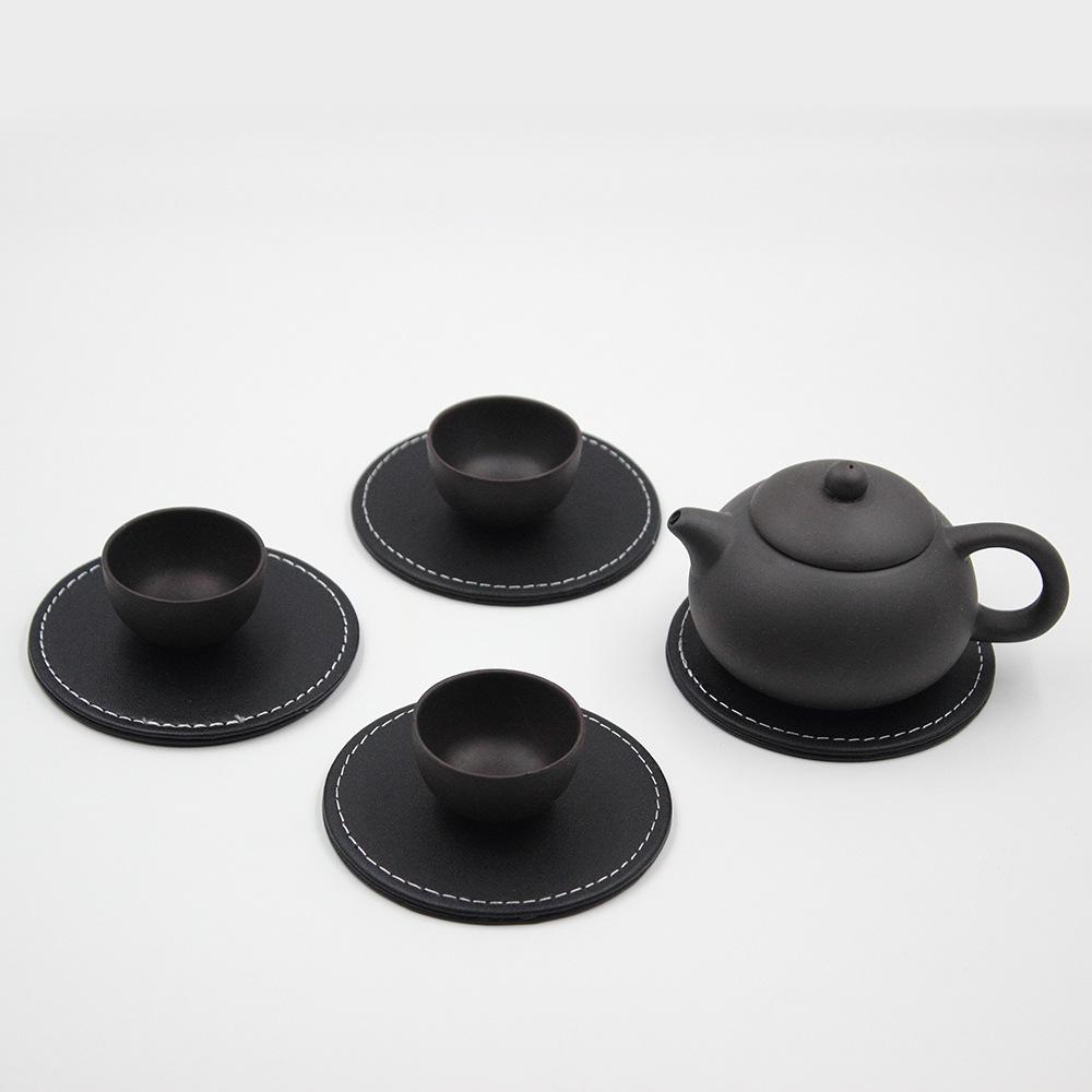 6pcs/set Leather Heat Insulation Coasters Tea Round Leather Tea Coffee Cup Pad Desk Decor
