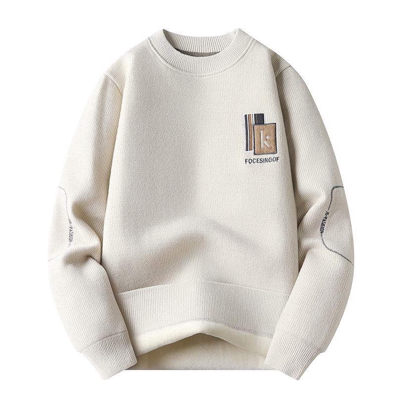 Men's Plus Velvet Warm Round Neck Hoodie Sweater - Autumn/Winter Long Sleeve Base Layer