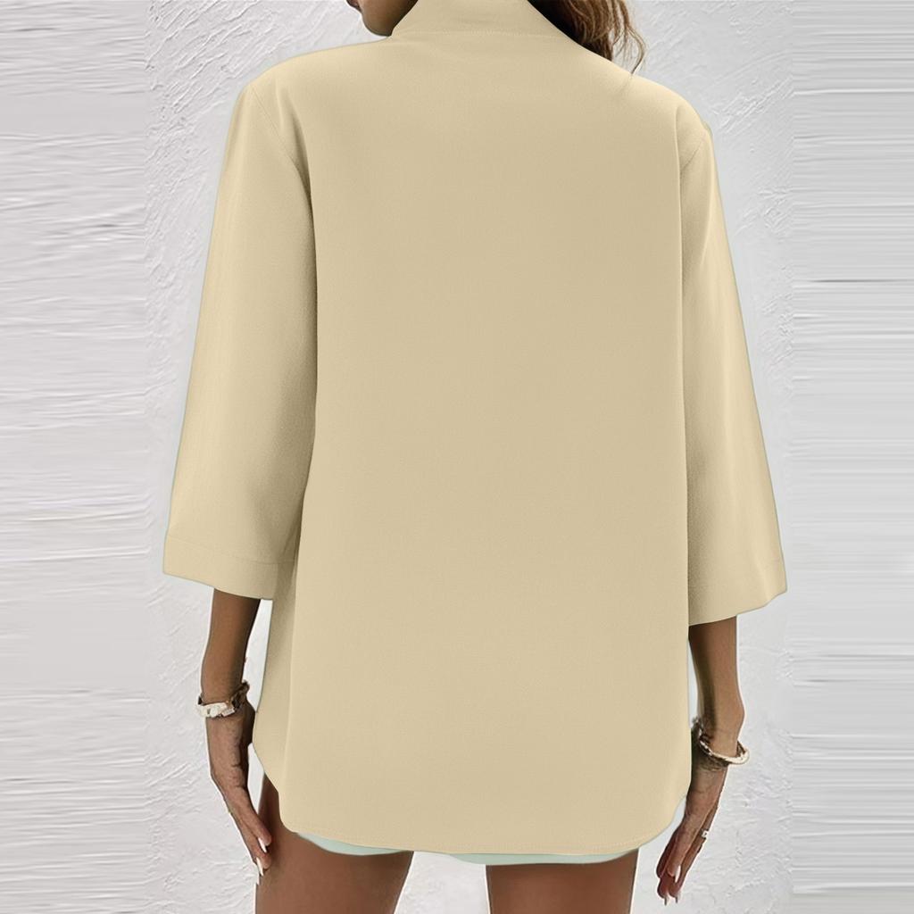 3/4 Sleeve Linen Tops For Women Loose Fit V Neck Button Down Shirts Cute Solid Summer Beach Tee Shirts