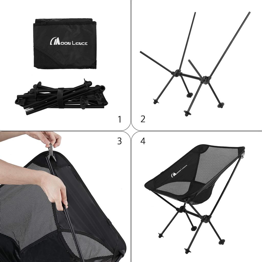 MOON LENCE Outdoor Camping Chair with Anti-Sagging Foot Caps, Foldable, Ultralight, Compact, Aluminum Alloy, Hiking Chair, with Storage Bag, 150kg Wei