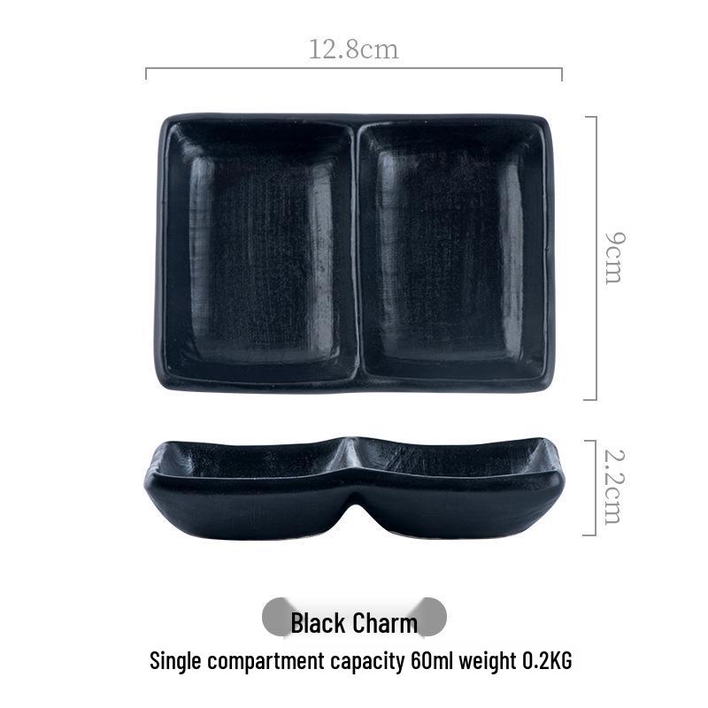 Japanese Ceramic Double-Compartment Dish for Dipping Sauces and Seasonings