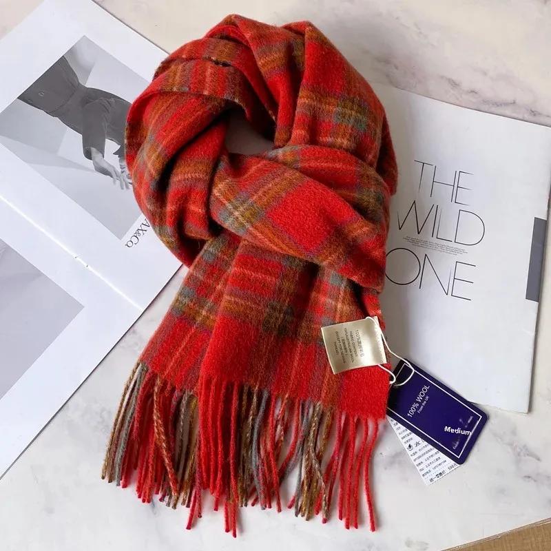 100% Pure Wool Scarf For Men Winter Deep Blue Plaid Wool Neck Warmer Luxury Gift For Boyfriend Dad And Elderly