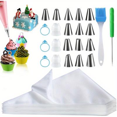 122 peças/conjunto, Conjunto de Sacos e Bicos - Sacos de Pastelaria Espessos, Sacos de Glacê Anti-Estouro, Sacos Antiderrapantes para Decoração de Bolo para Assar Cupcake e Biscoitos