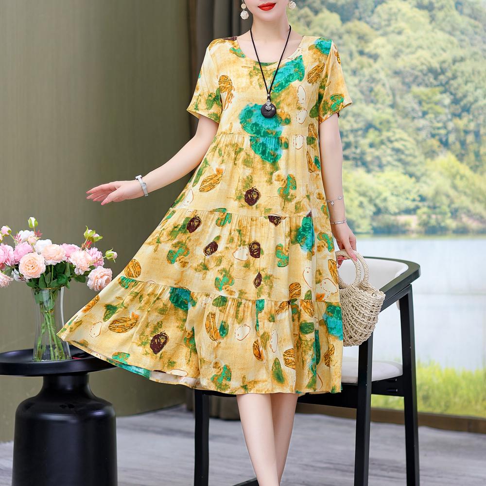 Dress Women Summer Sundress Casual Short Sleeve Dress Vestidos Female O-Neck Robe Oversized Bohemian Dresses