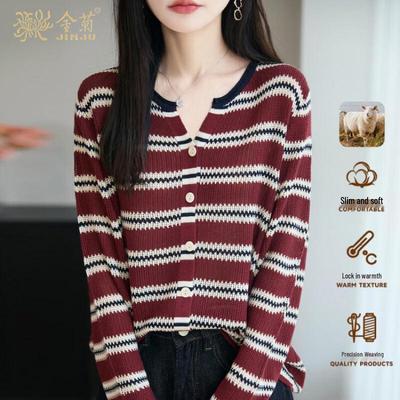 Damen-Strickpullover im französischen Stil mit Streifen aus Wollmischung