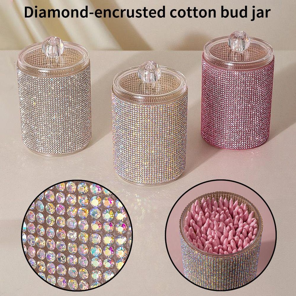 Luxury Diamond-Studded Cotton Swab Storage Box High-end 3 Colors Dental Floss Storage Box with Lids Toothpick Box