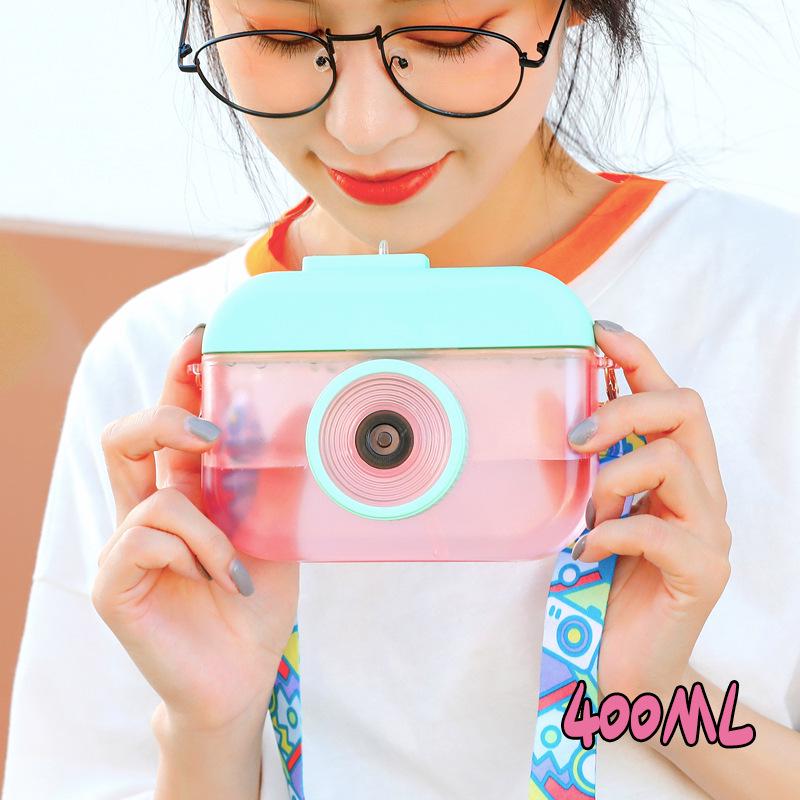 

Korean Cute Cartoon Camera Plastic Cup with Straw and Strap - Leakproof Outdoor Juice Cup 400ML розовый