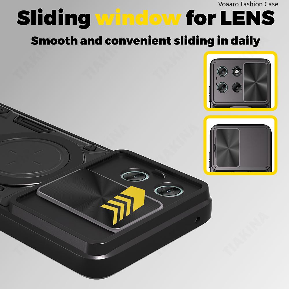 Slide Lens Armor Funda for Motorola Moto G56 5G Case for Motorola Moto G86 5G Case Magnetic Ring Stand Holder Cover