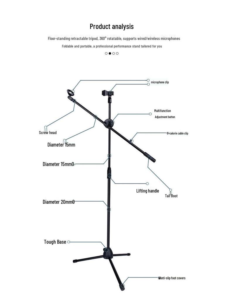Adjustable Portable Microphone Tripod Stand for Live Streaming, Recording, Outdoor, or KTV