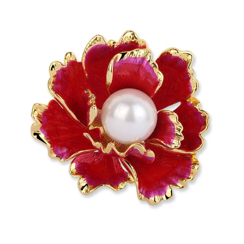 Delicate Pink Peony Flower Brooch For Women Elegant Butterfly Fan Zircon Leaf Long Tassel Enamel Pin Corsage Wedding Accessories