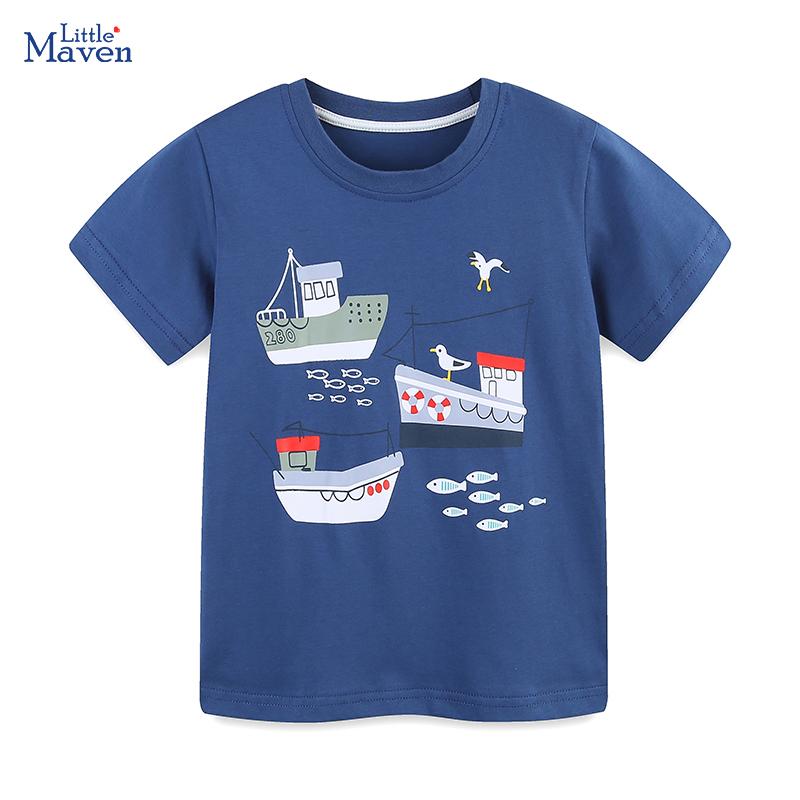 Little Maven Baby Boys 2026 Summer New Kids Clothes T Shirts Children's Clothing Toddler Cartoon Ships Shirts 2-7 Years Old