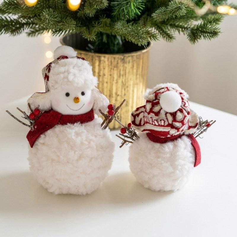 Cartoon Scarf and Hat Snowman Figurine Plush Toy Cartoon Festival Snowman Stuffed Dolls Winter Christmas Desktop Decors