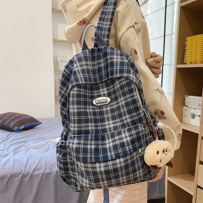 Plecak w kratę w stylu koledżowym dla ucznia gimnazjum, lekki plecak szkolny podróżny o dużej pojemności