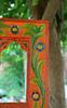 Hand Carved Vibrant Orange Wooden Jharokha Wall Decor: Painted Flower Design Indian Frame