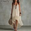 New Lazy Bohemian Vacation Solid Ruffle Sundress for Women