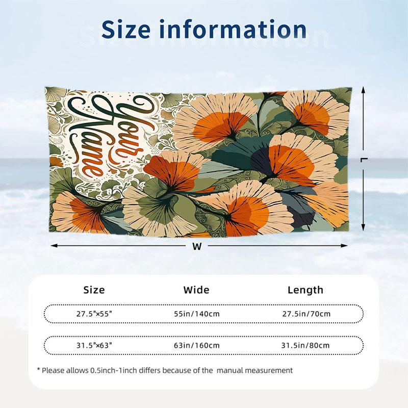 Floral Artwork 12 Theme Quick Dry Beach Towel Custom Name Text Print Large Sand Resistant Towel Beach Vacation