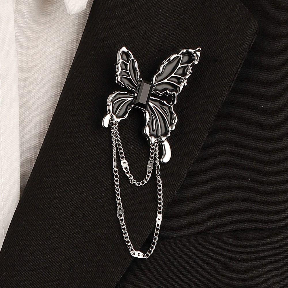 1Pair Wing Metal Butterfly Brooches Rhinestone Butterfly Tassel Badge Pin  Suit Accessory