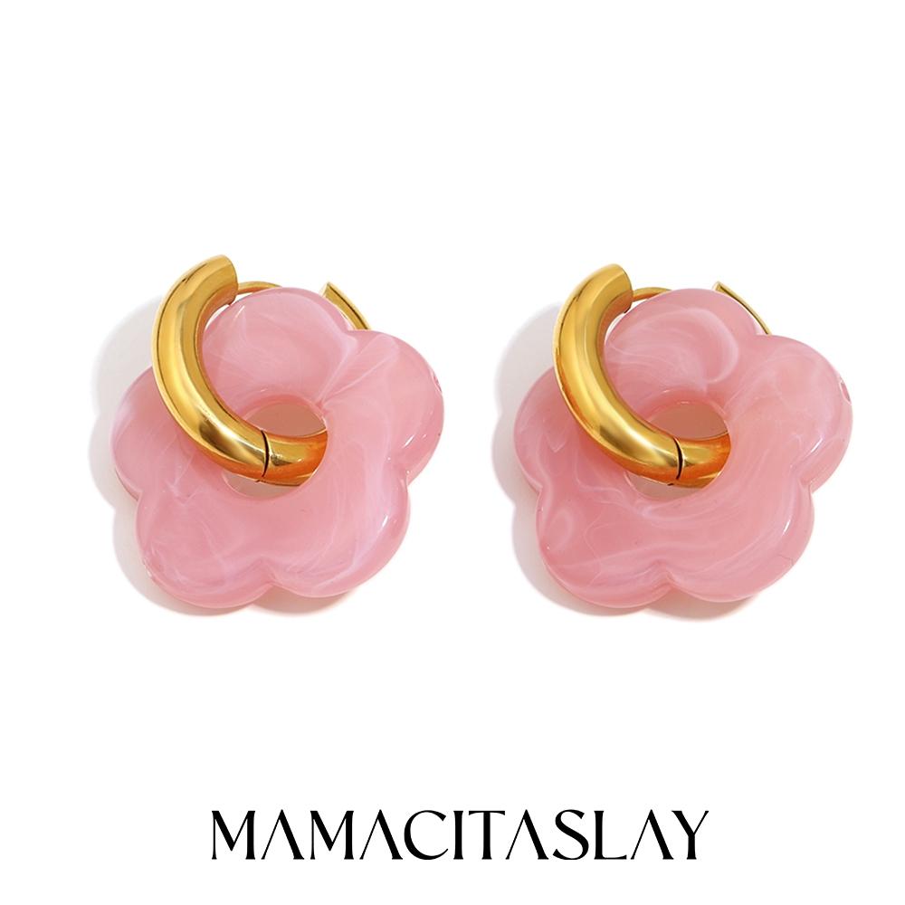 MamacitaSlay 316L Stainless Steel Acrylic Flower Hoop Earrings 18K Gold Plated Waterproof Jewelry Women's Elegant Earrings Gift