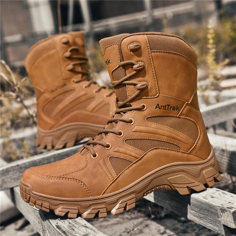Men's Breathable Non-Slip High-Top Combat Hiking Boots, One Size Available, Adhesive Soles, In Stock