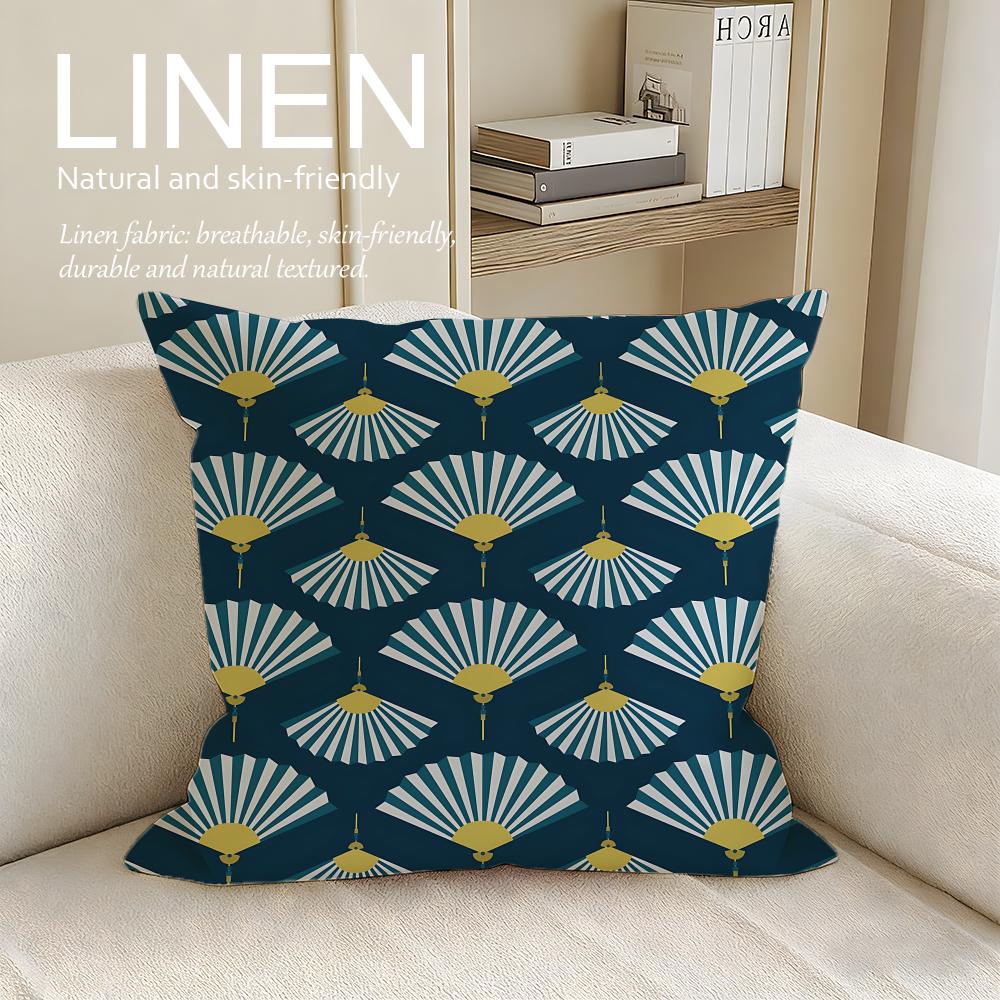 Art Fan Pattern Cushion Cover Linen Decorative Pillowcase Set Pcs X X X Breathable Washable Sofa Cushion Cover