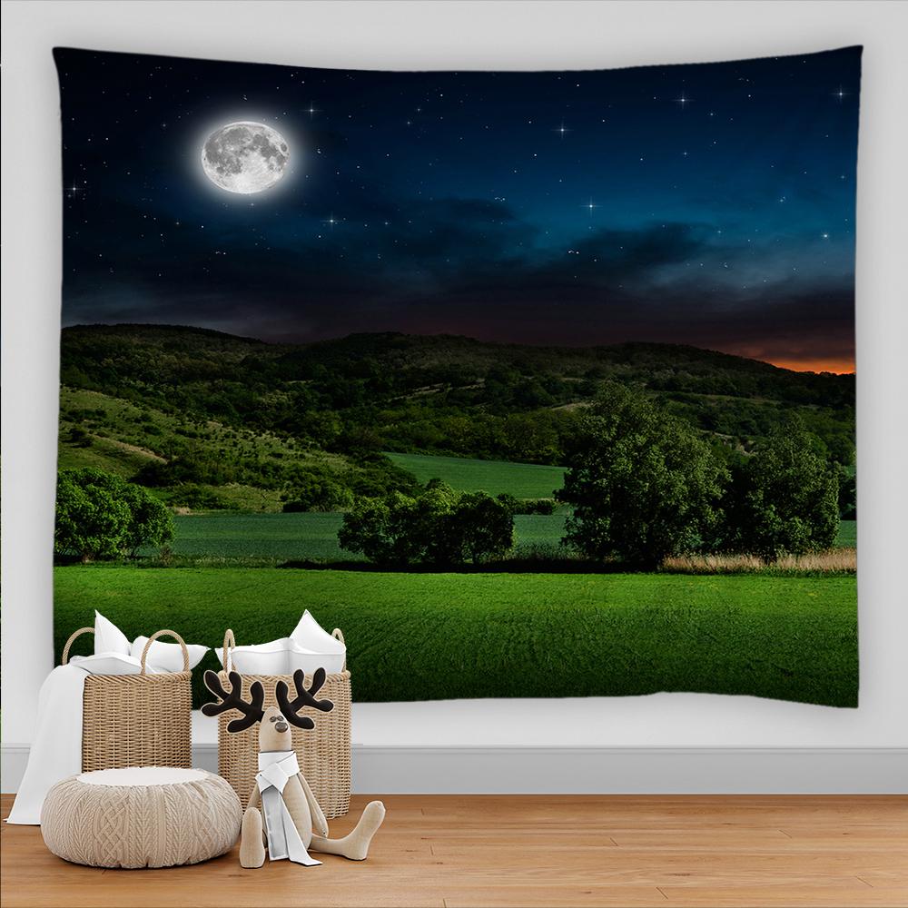 Universe Galaxy Beautiful Earth Moon Under Night Sky Printed Tapestry Wall Hanging Decoration Cloth Bohemian Hippie Tapestries