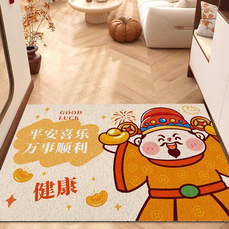 Prosta wycieraczka pod drzwi wejściowe Bóg Bogactwa, antypoślizgowa na drzwi wewnętrzne, odporna na zabrudzenia i łatwa w pielęgnacji, podkładka pod stopy z pierścieni jedwabnych, usuwanie kurzu z wejścia