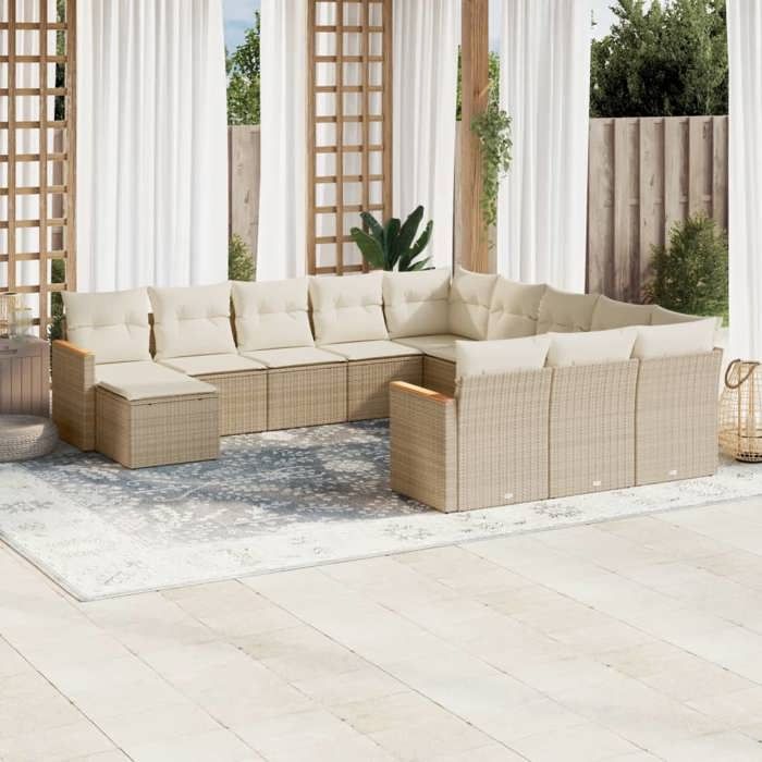 VidaXL Garden Lounge Set with Cushions 12 Pcs, Patio Sofas, Patio Furniture Set, Outdoor Furniture, Beige 3258985